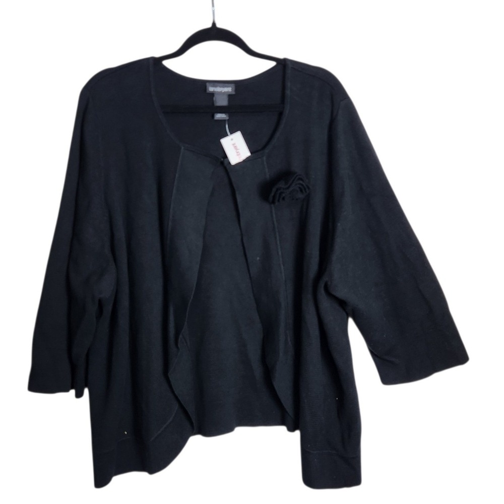 Lane Bryant Black Cotton Open Front Rosette Cardigan Sweater Sz 26/28